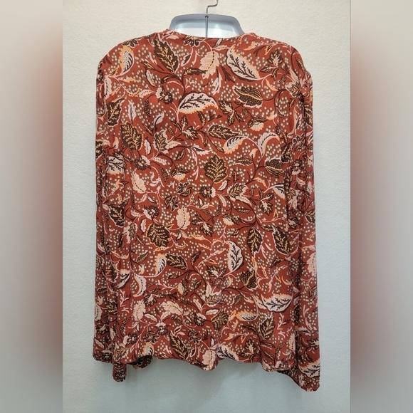 Jessica Simpson Mother Nature Wimens Size Large Long Bell Sleeve Leaf Print Top - Picture 9 of 12